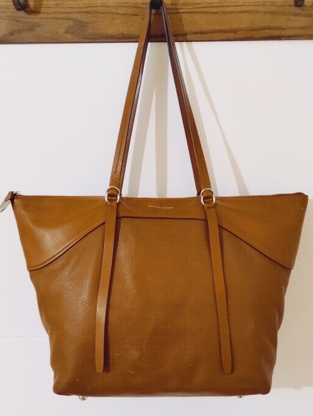 Rebecca Minkoff Signature Zipper Top Genuine Leather Tote Bag In Cognac